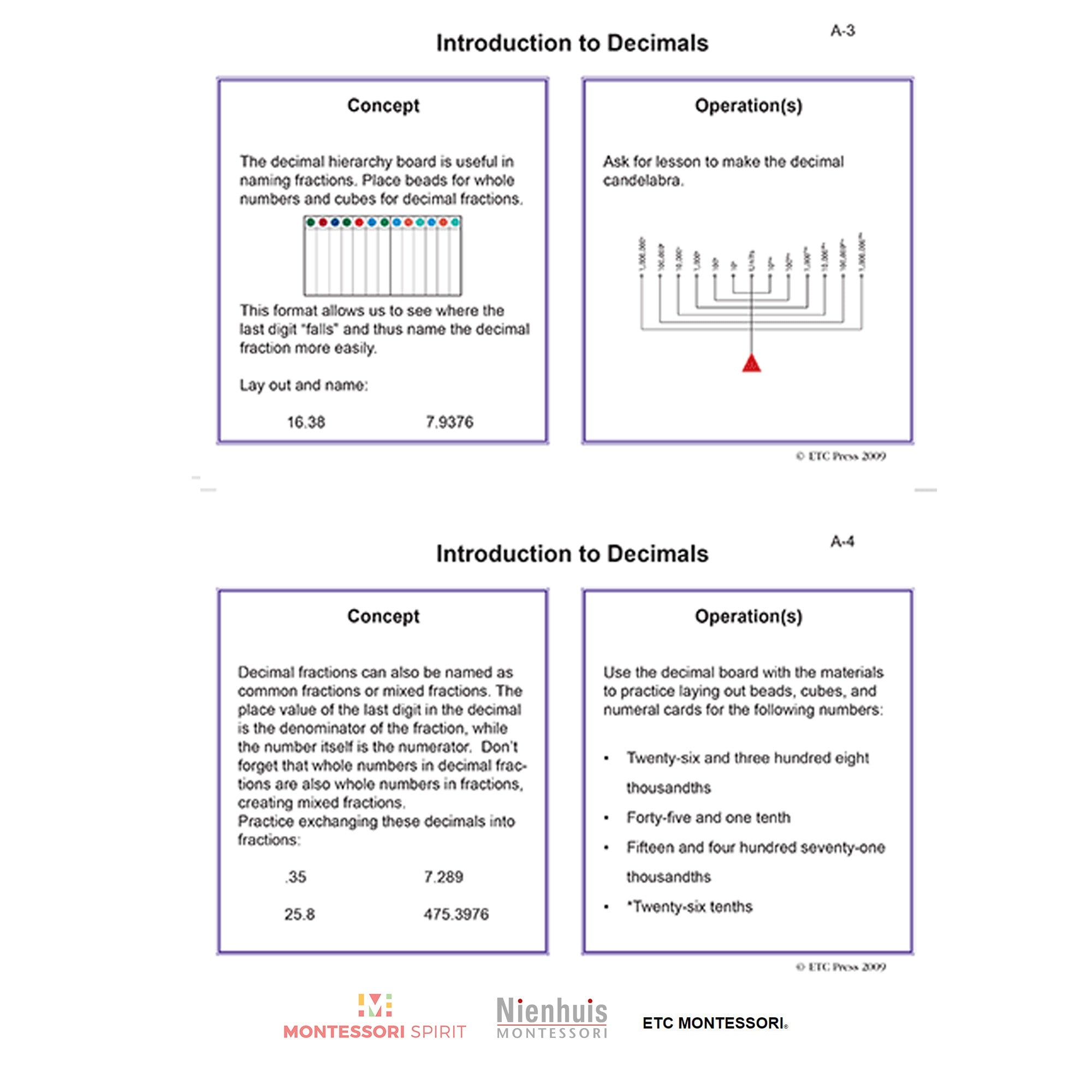 Decimal Work and Task Cards