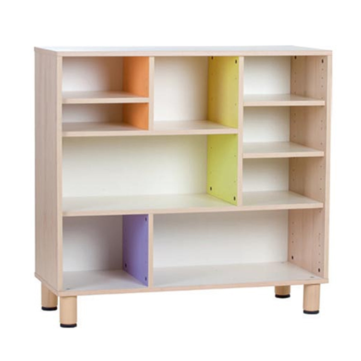 Mueble abierto con 9 compartimentos de colores 105x41x100h cm