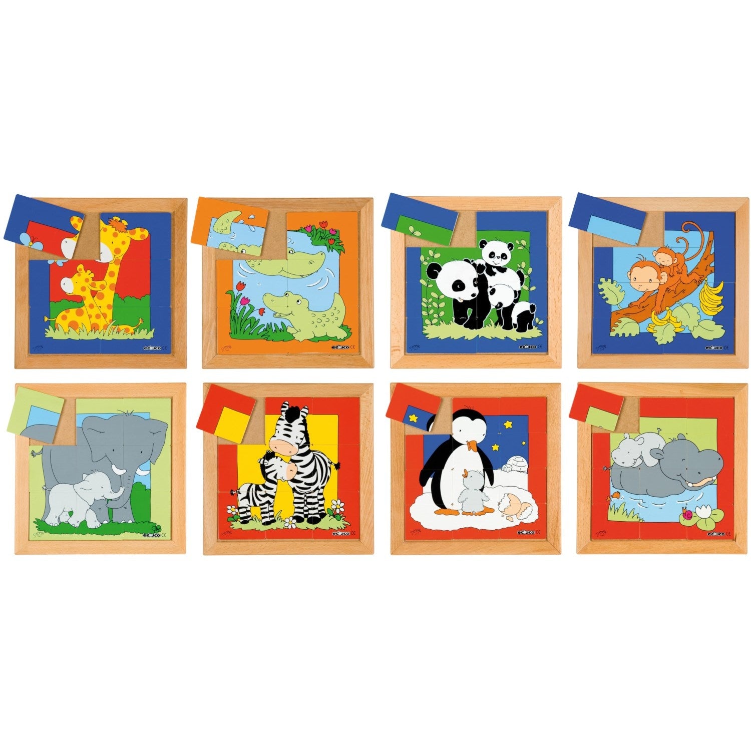 Puzzle di animali madre e figlio - set di 8 puzzle